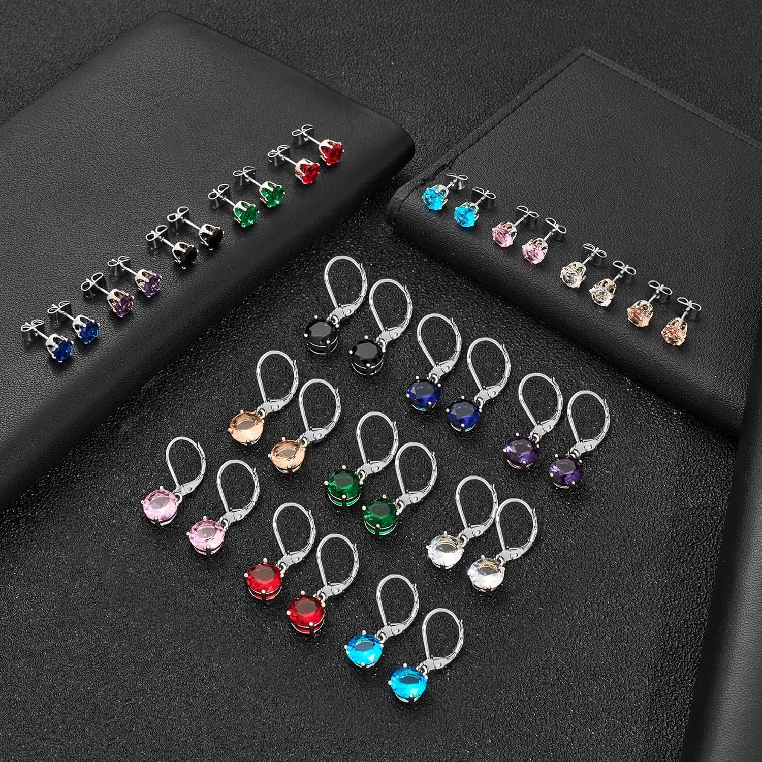 Multicolor Crystal Dangle Earrings and Studs for Women 925 Silver Hypoallergenic Dangle Earrings Leverback Earring
