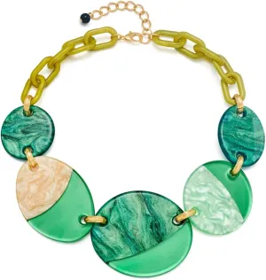 MUYAN Multi Green Acrylic Collar Necklace for Women Bohemia Chunky Link Necklaces Adjustable Geometry Acrylic Pendant Necklace