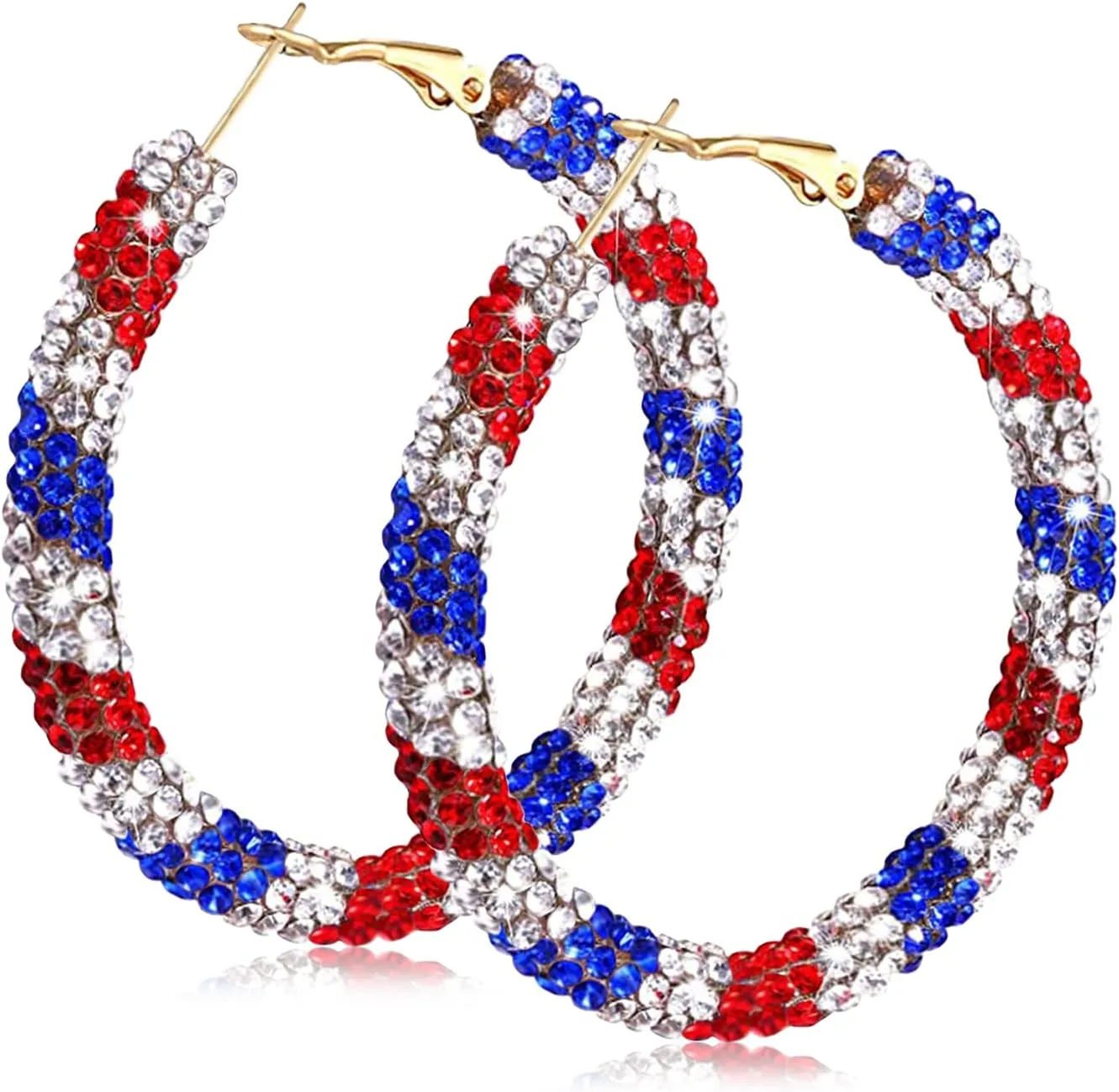 MUYUU Red White and Blue Earrings, Patriotic Hoop Earrings US flag earrings For Women Patriotic Jewelry