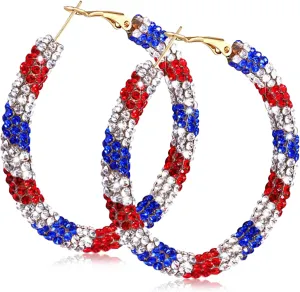 MUYUU Red White and Blue Earrings, Patriotic Hoop Earrings US flag earrings For Women Patriotic Jewelry