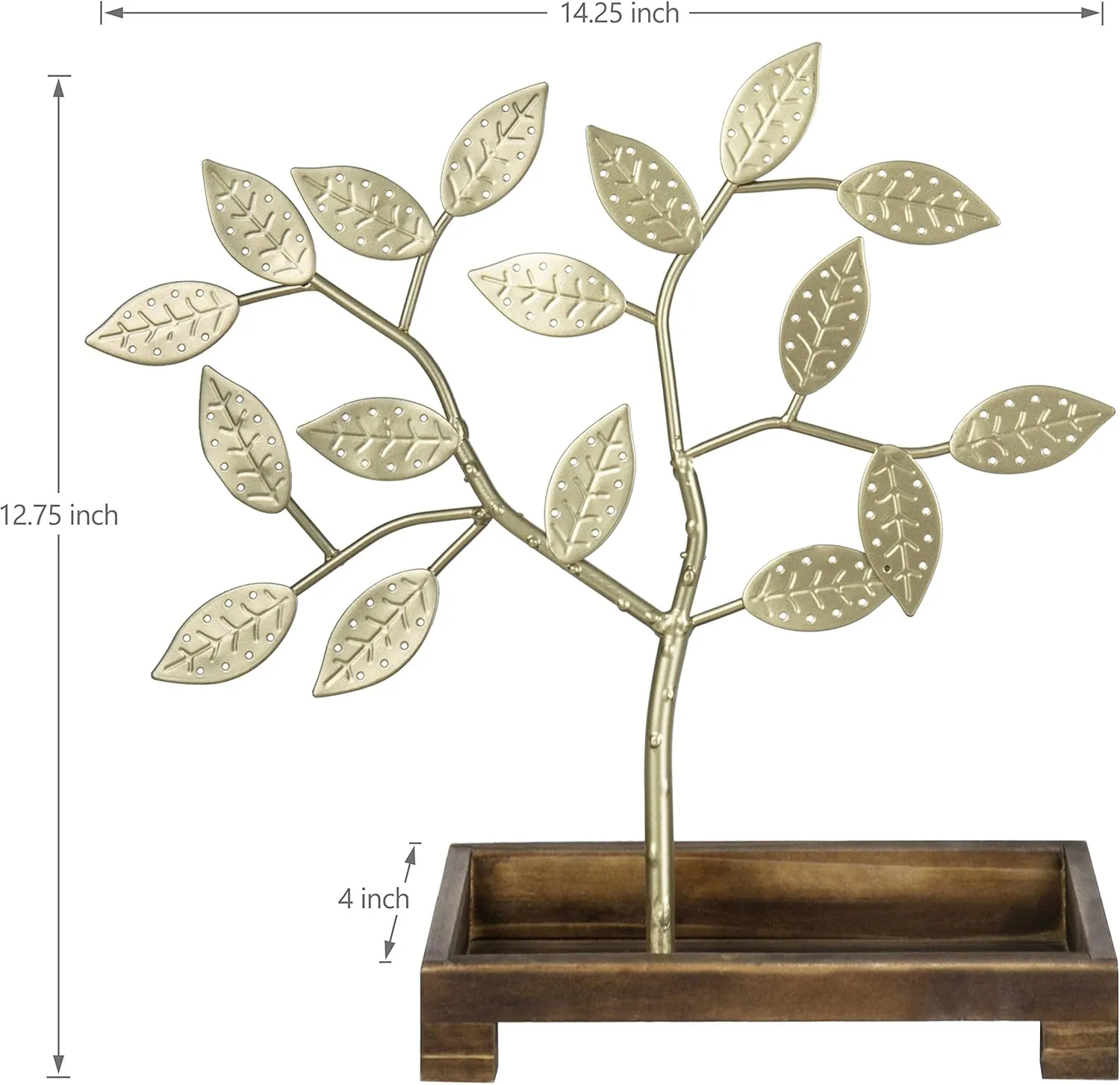 MyGift Earring Storage Rack Organizer, Brass-Tone Metal Jewelry Tree, Necklace and Bracelet Hanger with Wooden Ring Tray Trinket Holder - Holds 68 Pairs of Earrings