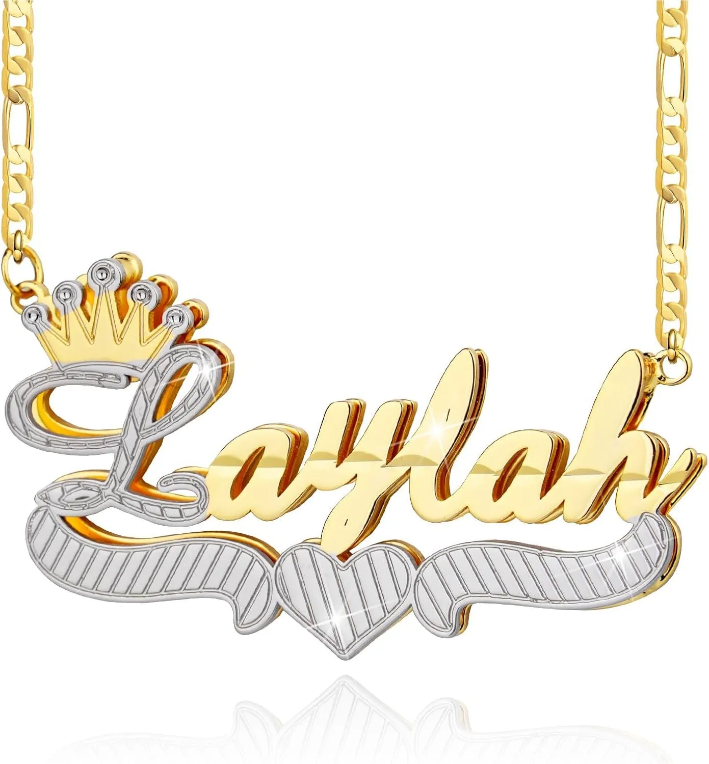 Name Necklace Personalized 18k Gold Plated Crown Nameplate Necklace Unisex Double Plated Name Necklace Custom Jewelry Gift for Women