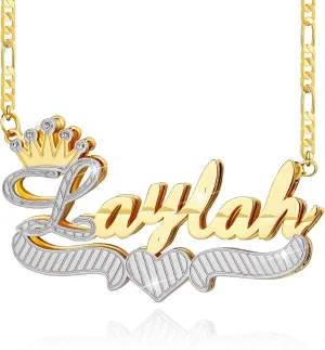 Name Necklace Personalized 18k Gold Plated Crown Nameplate Necklace Unisex Double Plated Name Necklace Custom Jewelry Gift for Women