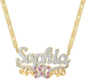 Name Plate Necklaces Double Plated Name Necklace Personalized Custom NameNecklace for Women with Heart 18k Gold Plated Nameplate Pendant for Women