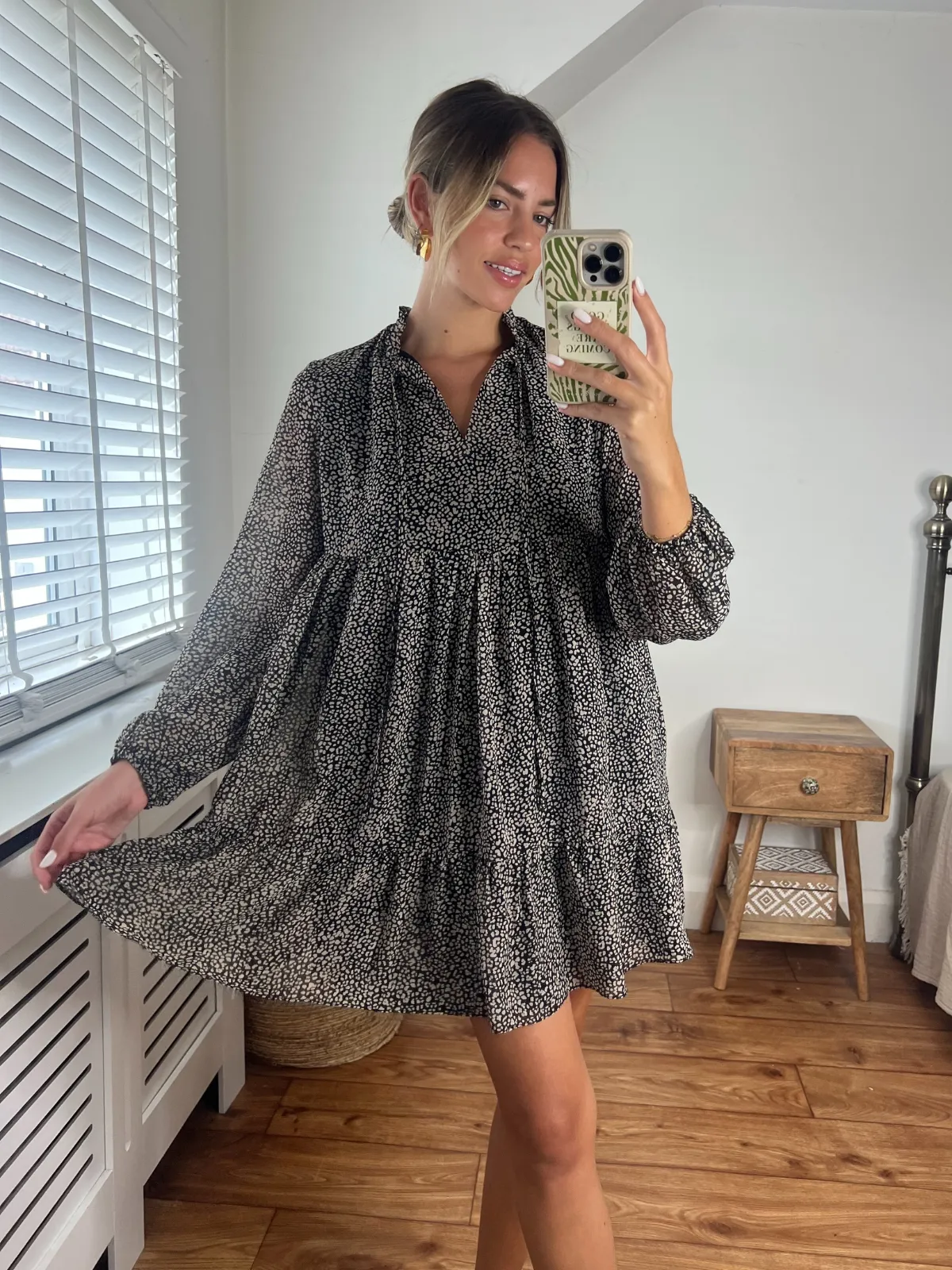 Nancy Blouson Mini Shirt Dress / Animal
