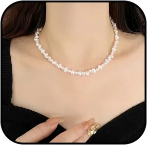 Natural Pearl Necklace for Women Trendy Baroque Pearl Necklace Adjustable Baroque Choker Necklace Dainty Pearl Beaded Chain Necklace Pearl Jewelry for Women