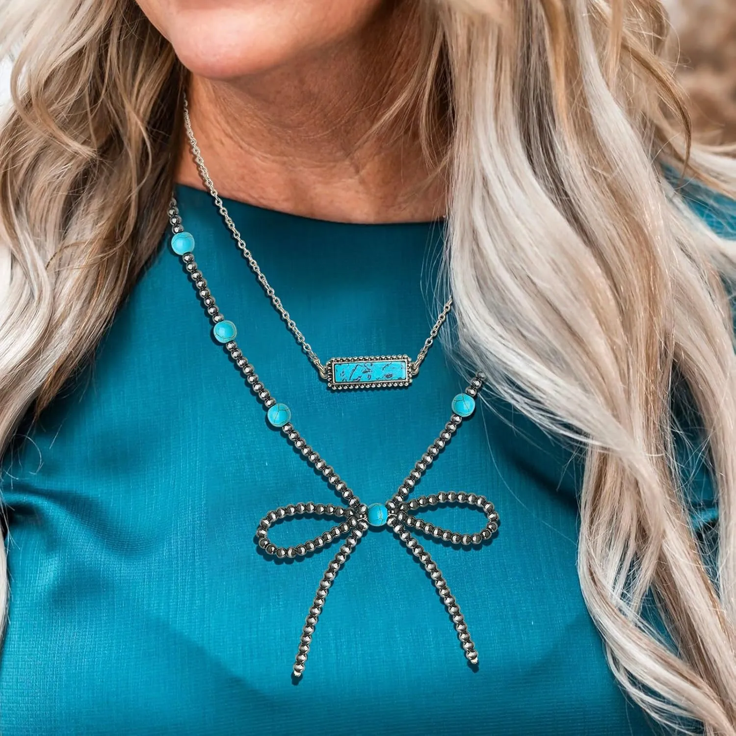 Navajo Pearl Bow Necklace Western Jewelry for Women Cowgirl Turquoise Necklaces Jewelry