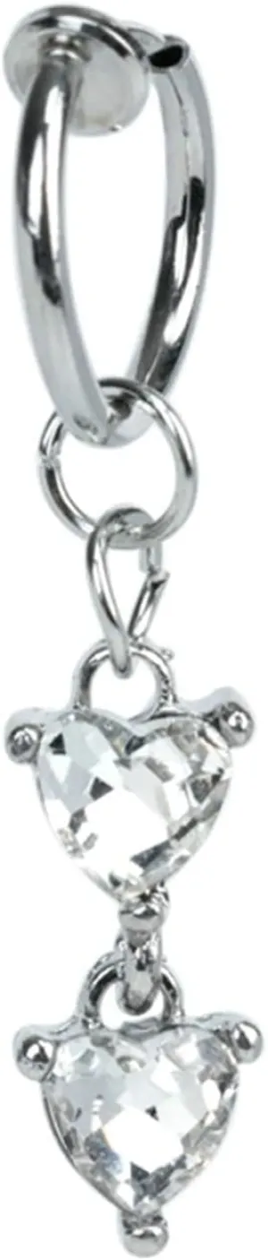 Navel Rings for Women Stainless Steel, CZ Beach Navel Rings for Women Double Heart Silver Navel Rings