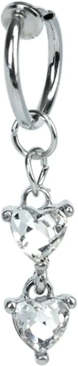 Navel Rings for Women Stainless Steel, CZ Beach Navel Rings for Women Double Heart Silver Navel Rings