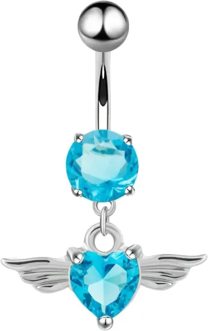 Navel Rings for Women Stainless Steel, CZ Women Navel Rings Round And Wings Blue Belly Rings