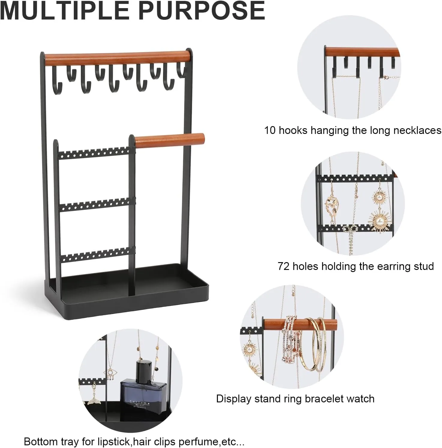Necklace Holder, Jewelry Storage Tower for Displaying Jewelry, Organizing Bracelets, Necklaces, Bracelets, Rings, Earrings and Watches (Black)