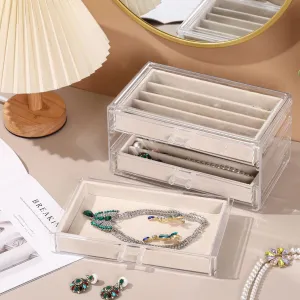 Necklace Organizer Box, Tray with Clear Lid, Dustproof Velvet Necklaces Holder Storage Display Case, Necklace Tray Drawer Insert for Pendant Suitable for Women and Girls (Beige)