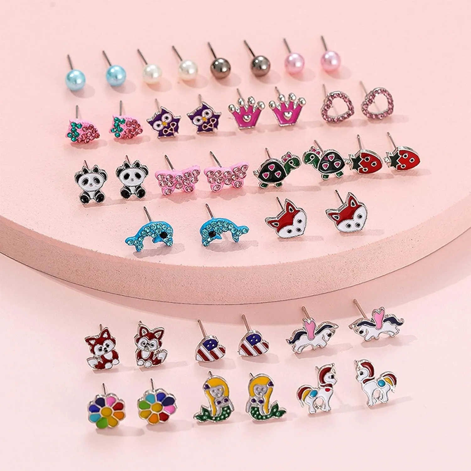 NEWITIN 100 Pairs Colorful Cute Earrings for Girls Sensitive Ears Hypoallergenic Girl Stud Earrings Set Stainless Steel Cartoon Stud for Girls and Women