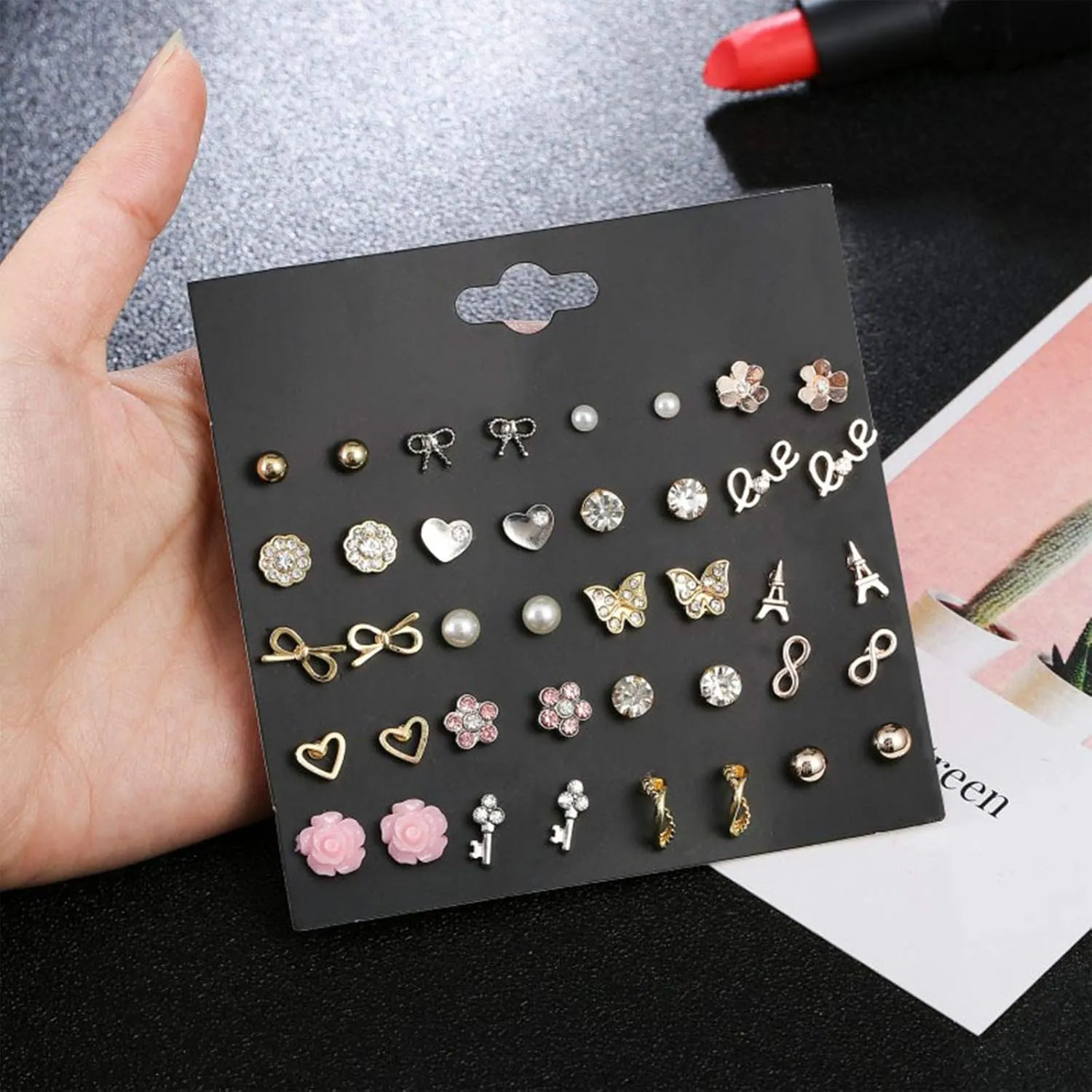 NEWITIN 100 Pairs Colorful Cute Earrings for Girls Sensitive Ears Hypoallergenic Girl Stud Earrings Set Stainless Steel Cartoon Stud for Girls and Women