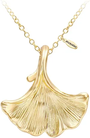 NOUMANDA Simple Gold Plated Carving Ginkgo Leaf Charm Pendant Plant Foliage Necklaces