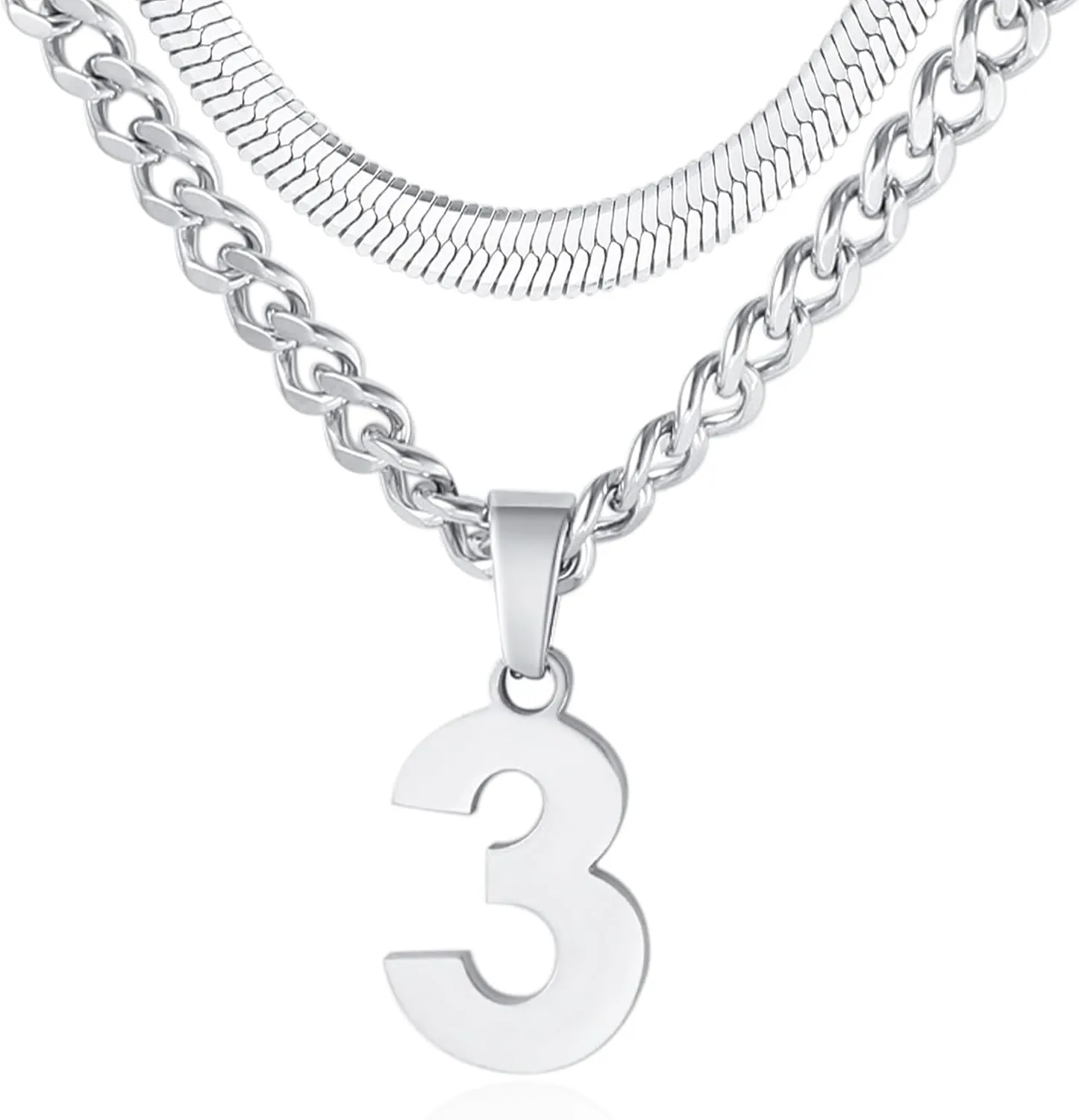 Number Necklace, Layered Necklace for Men Boys Kids, Number Necklace for Boy Athlete, 18 20 In Stainless Steels Chain for Men With Number Pendant, Basketball Football Baseball Number Necklaces for Boys