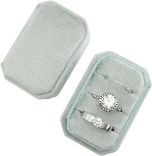 Octagonal Rectangle Velvet Ring Box 3 Slots - Premium Handmade Wedding Three Rings Bearer Holder Vintage Orthogon Jewelry Storage for Ceremony Proposal Engagement (Sage Green)