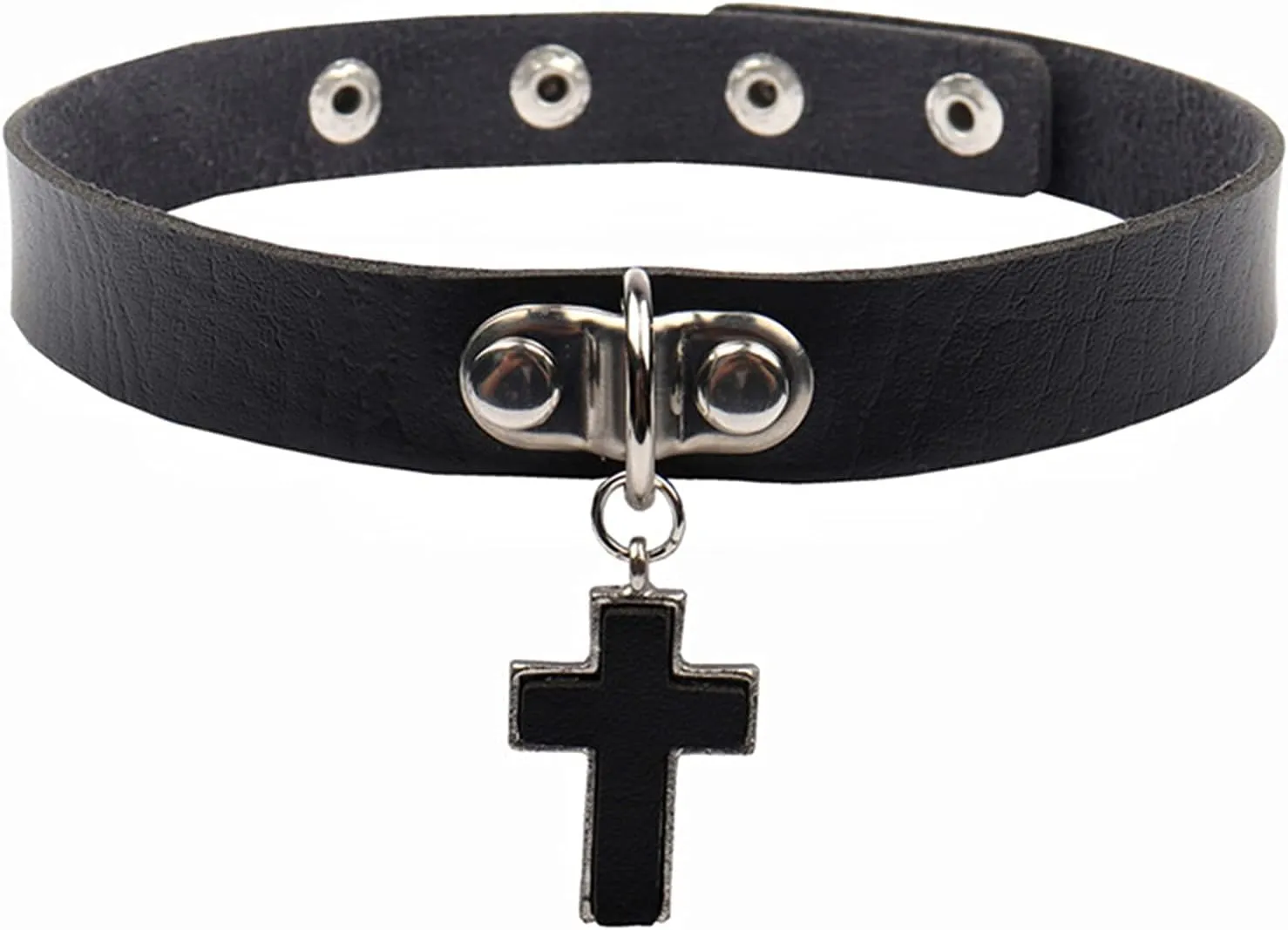 Olbye Black Leather Choker Necklace - Circle Short Necklace With Rivet Studded Spike, Adjustable Punk Design, Gothic Style for Women