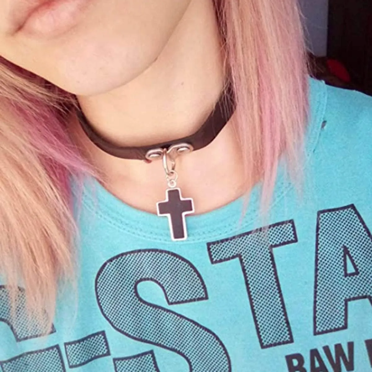 Olbye Black Leather Choker Necklace - Circle Short Necklace With Rivet Studded Spike, Adjustable Punk Design, Gothic Style for Women