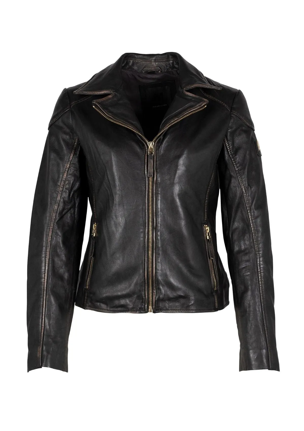 Olivia Leather Jacket With Burnished Seams - Vintage Black