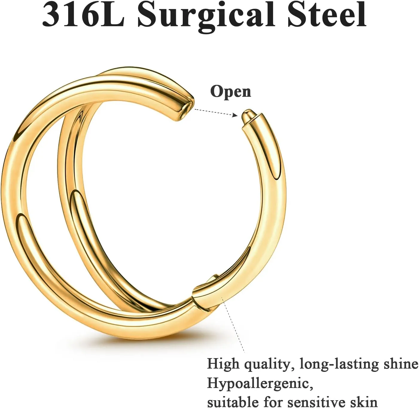 ONESING 3Pcs Nose Rings Hoops 16G 18G 20G Hoop Nose rings for Women 316L Surgical Steel Nose Hoops Hinged Cartilage Conch Septum Rings Double Hoop Nose Rings Tragus Earrings Nose Piercing Jewelry 6-12mm