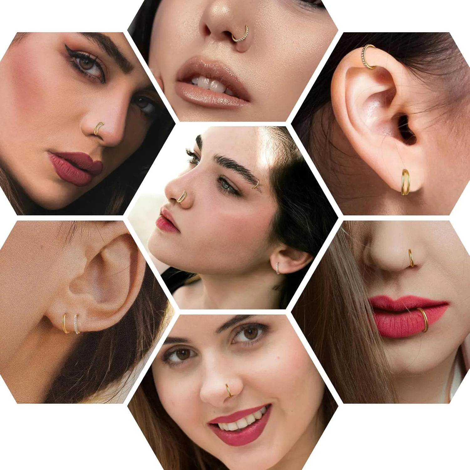ONESING 3Pcs Nose Rings Hoops 16G 18G 20G Hoop Nose rings for Women 316L Surgical Steel Nose Hoops Hinged Cartilage Conch Septum Rings Double Hoop Nose Rings Tragus Earrings Nose Piercing Jewelry 6-12mm