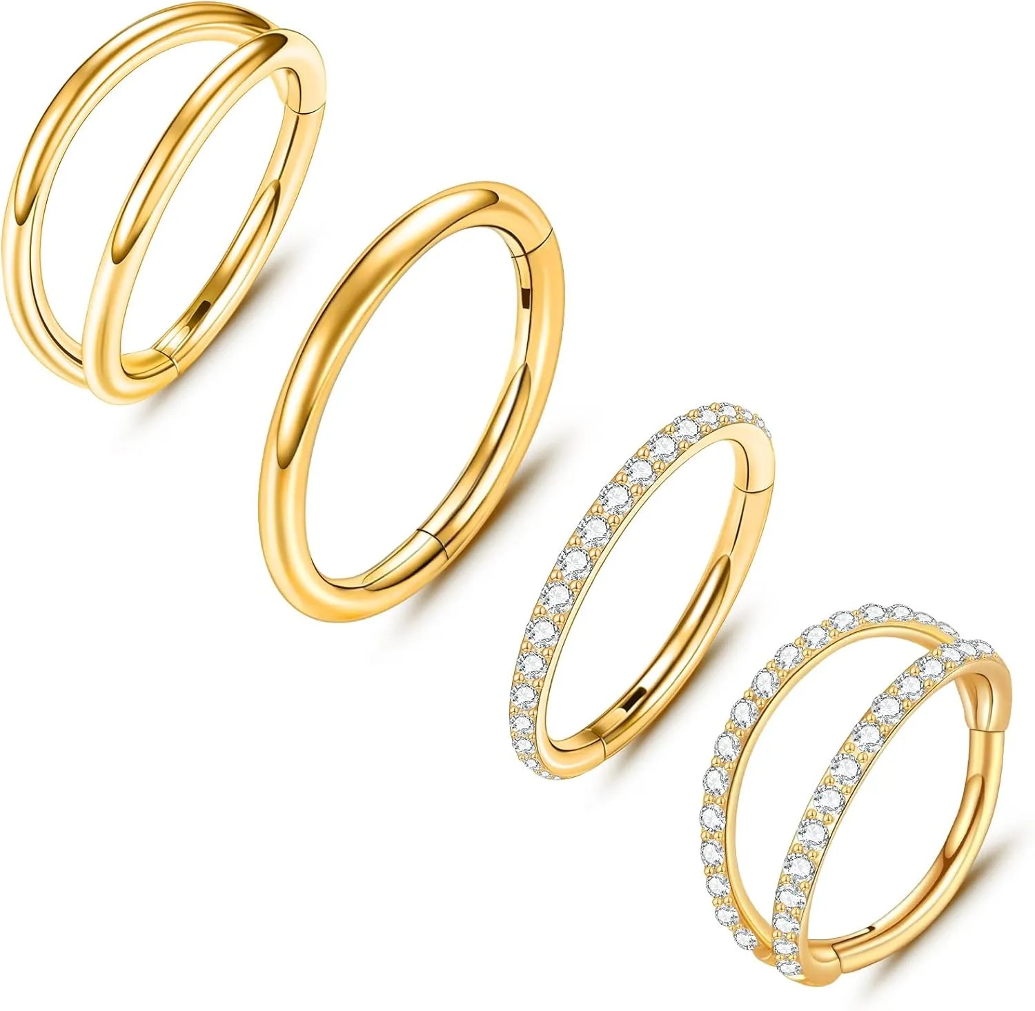 ONESING 4PCS 316L Surgical Steel Double Hoop Nose Rings Hypoallergenic Earring Hoops for CZ Cartilage Helix Rook Tragus Body Piercing Jewelry Stainless Steel Nose Rings Hoops for Women