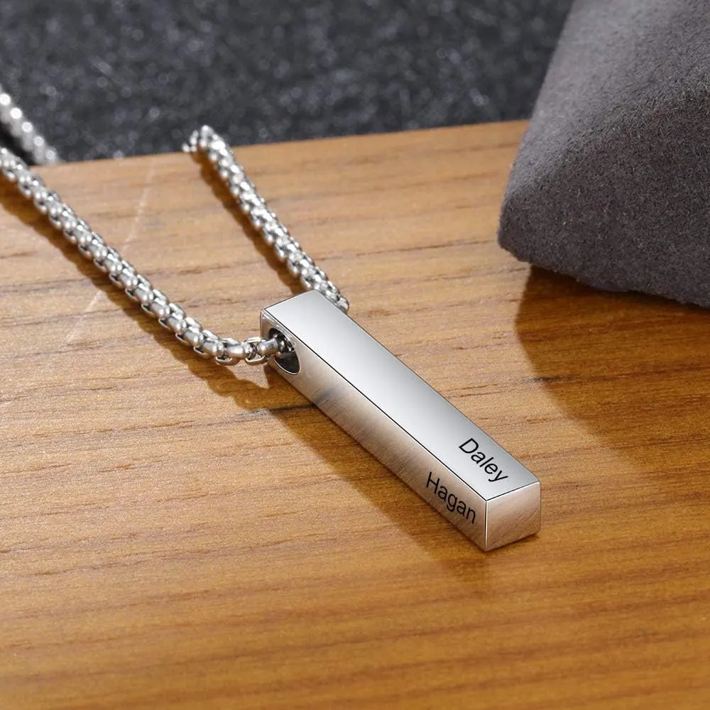 OPALSTOCK Father's Day Gifts for Men Necklace for Dad Custom Name Necklace for Men Personalized 3D Engraved Bar Father's Day Gifts from Daughter Customized Name Jewelry Gift for Dad