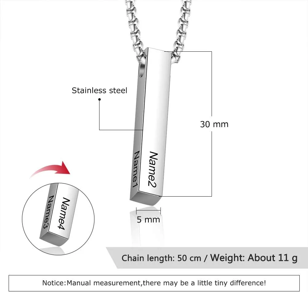 OPALSTOCK Father's Day Gifts for Men Necklace for Dad Custom Name Necklace for Men Personalized 3D Engraved Bar Father's Day Gifts from Daughter Customized Name Jewelry Gift for Dad