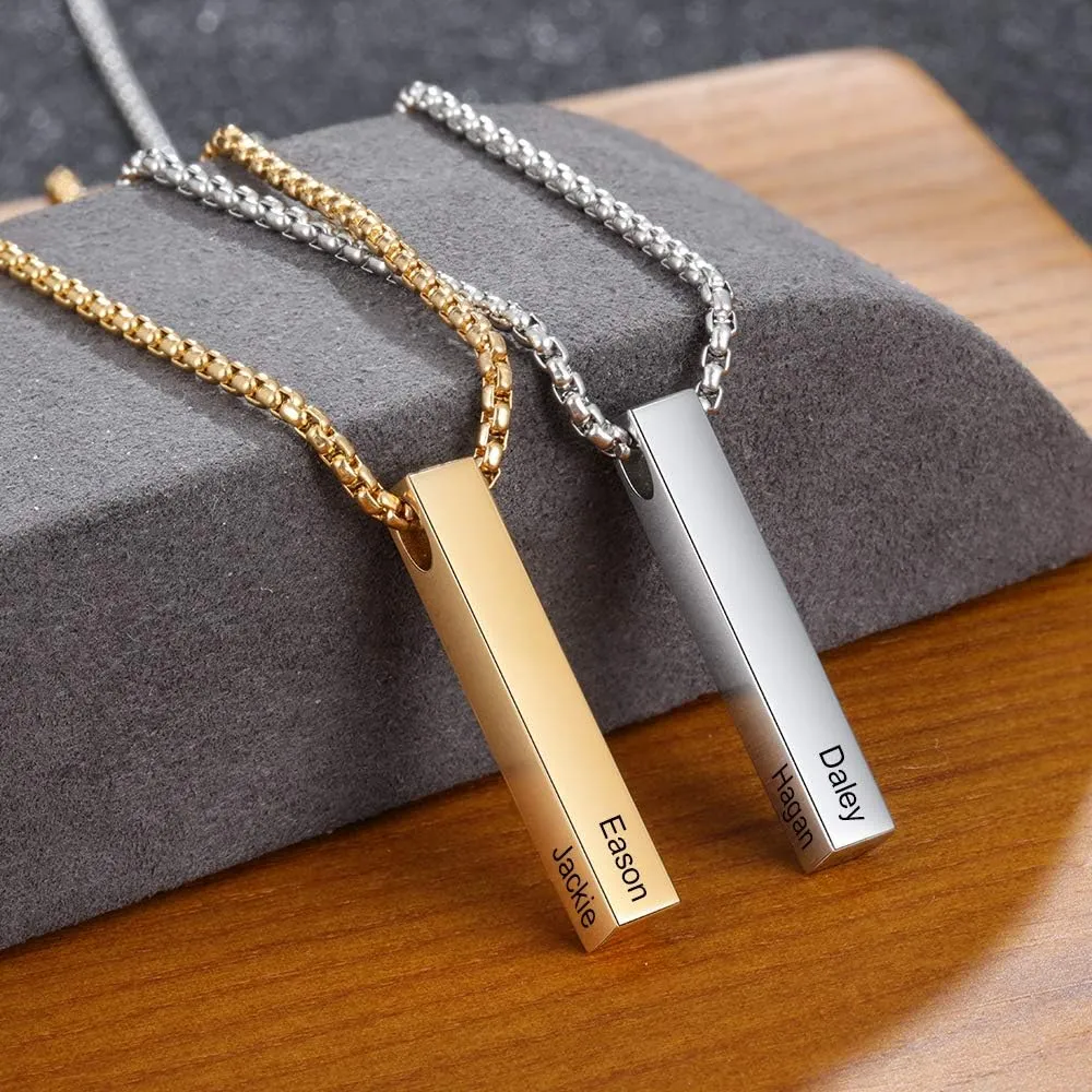 OPALSTOCK Father's Day Gifts for Men Necklace for Dad Custom Name Necklace for Men Personalized 3D Engraved Bar Father's Day Gifts from Daughter Customized Name Jewelry Gift for Dad
