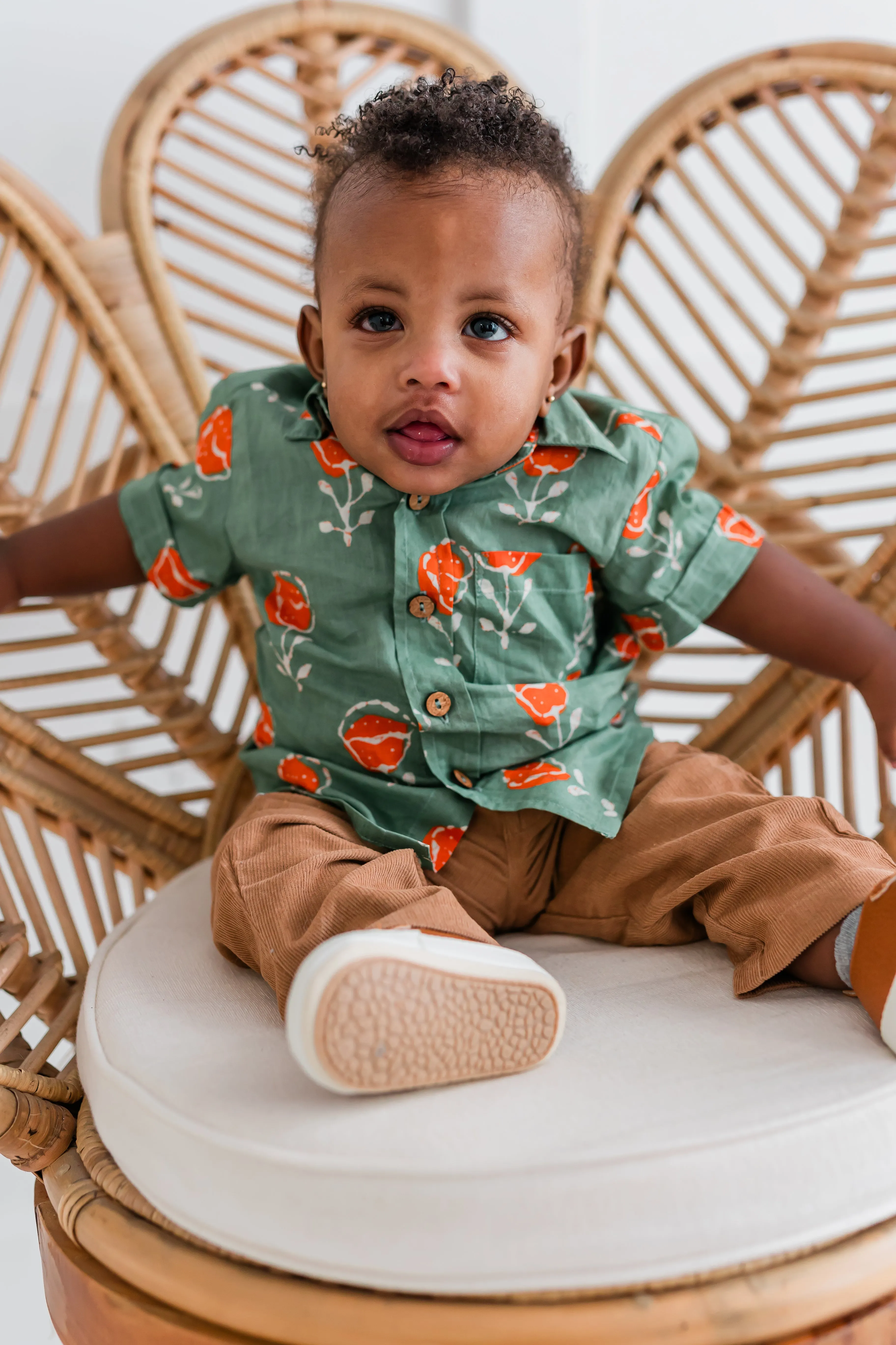 Orange Floral Print Boys Shirt