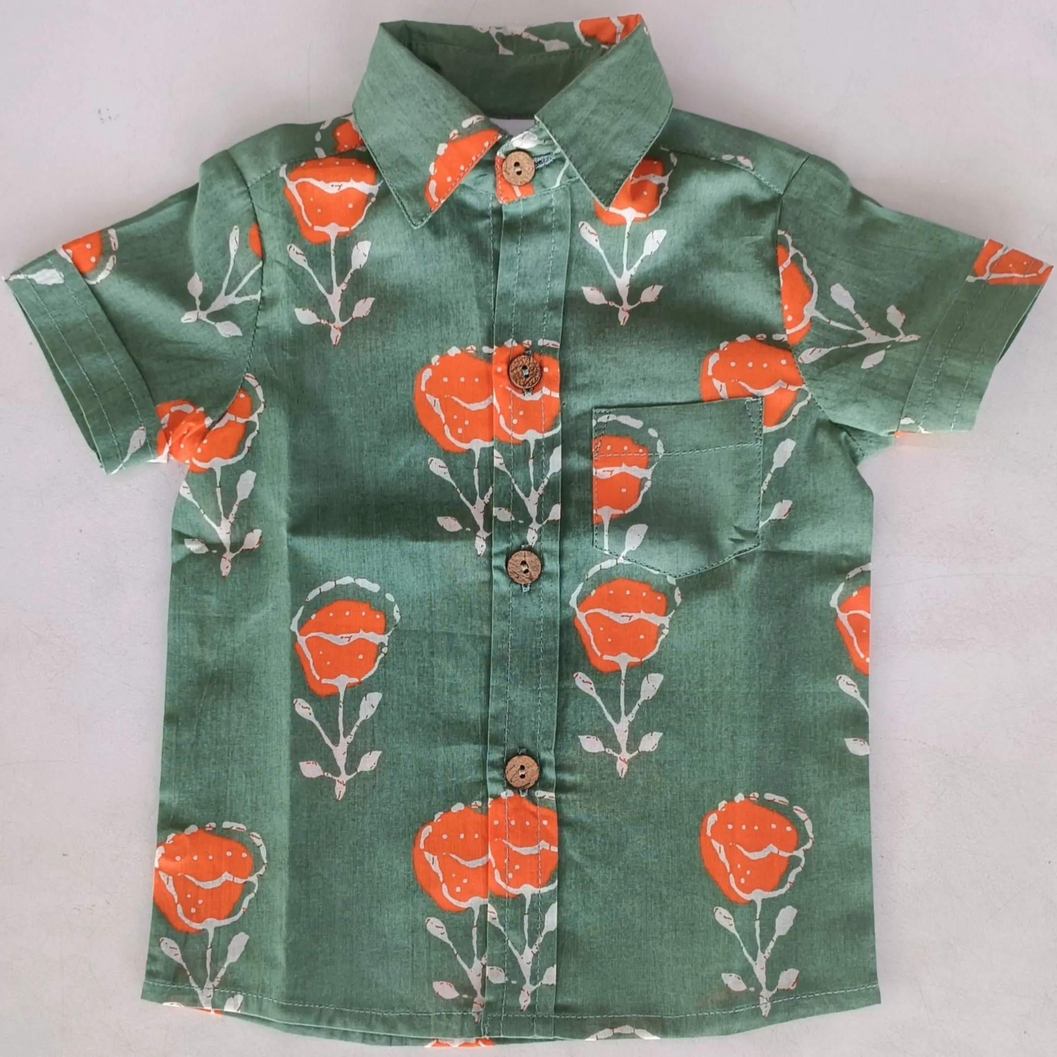 Orange Floral Print Boys Shirt