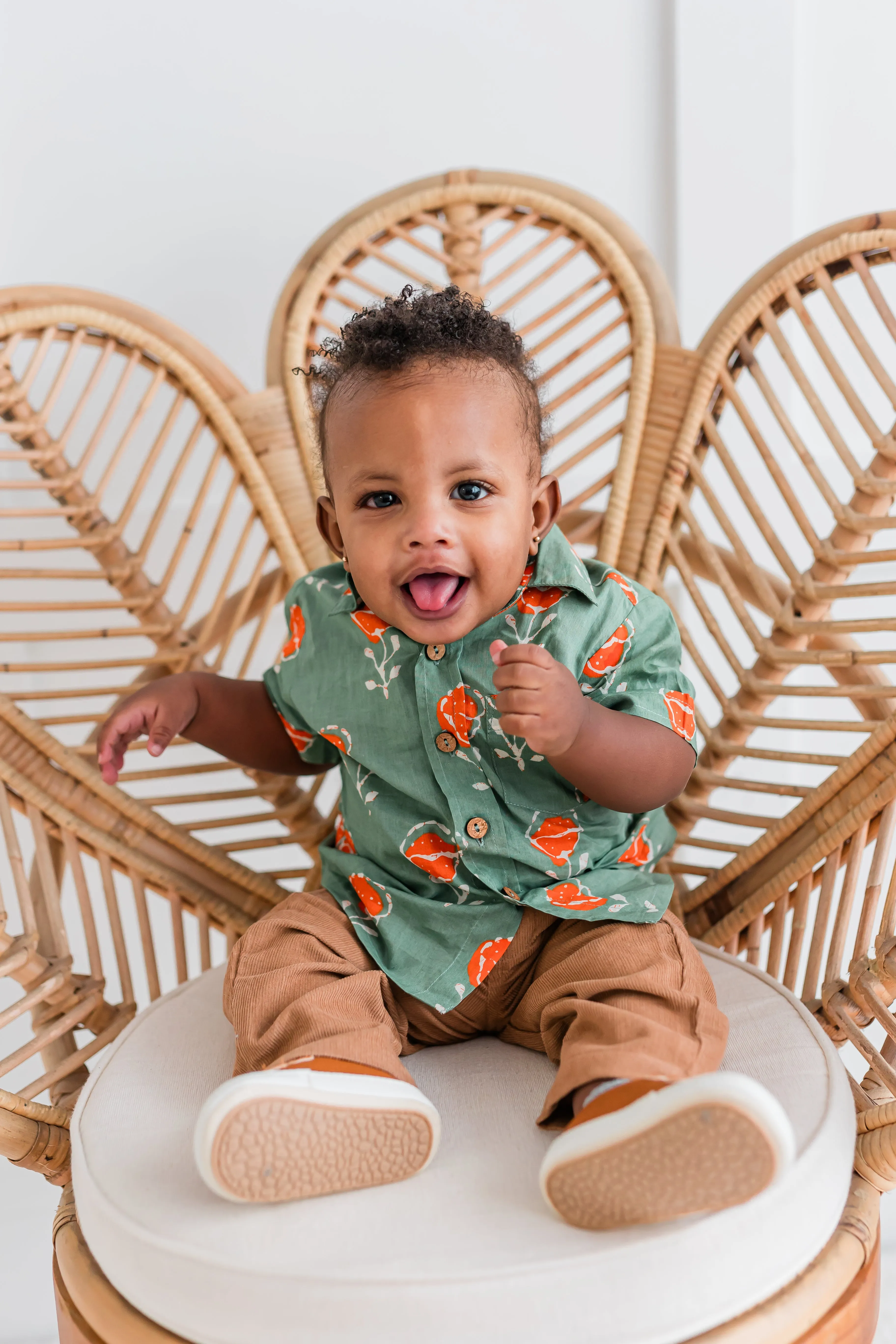 Orange Floral Print Boys Shirt
