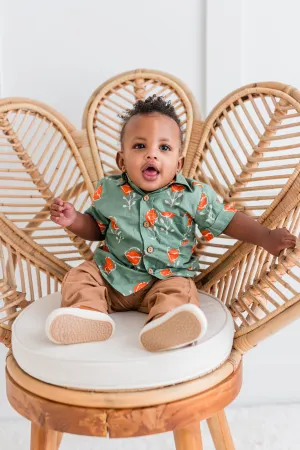 Orange Floral Print Boys Shirt
