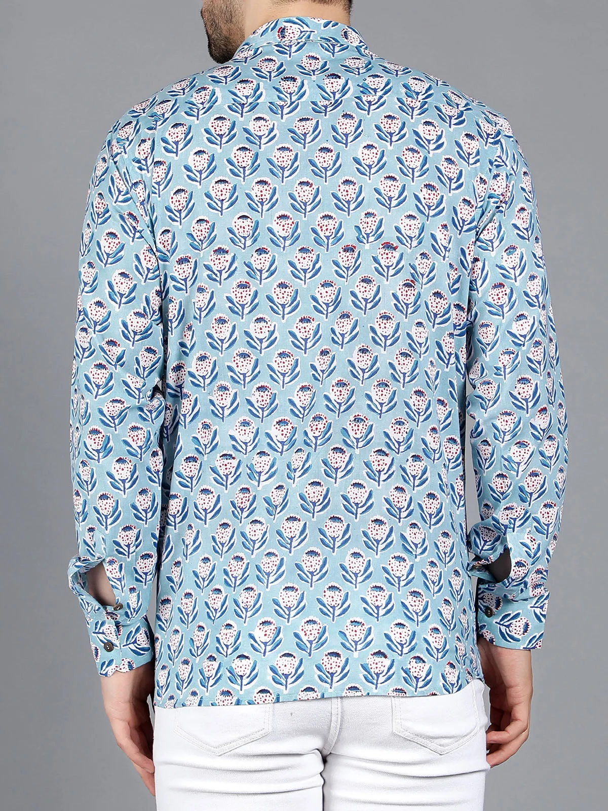 Orion Handblock Cotton Shirt Blue
