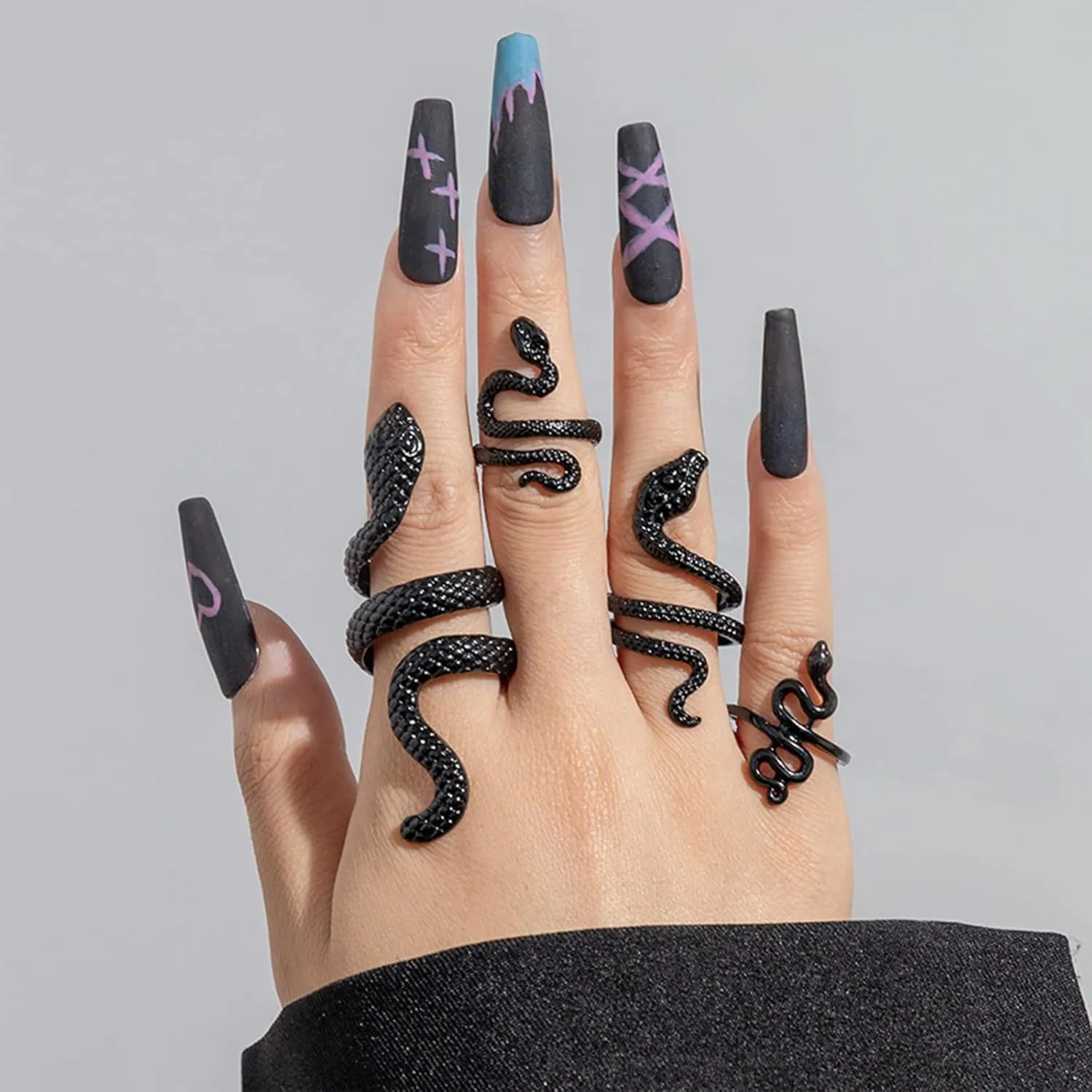 Otxas Gold Snake Ring - Adjustable Punk Boho Stacking Rings Set - Vintage Goth Silver Snake Ring Jewelry