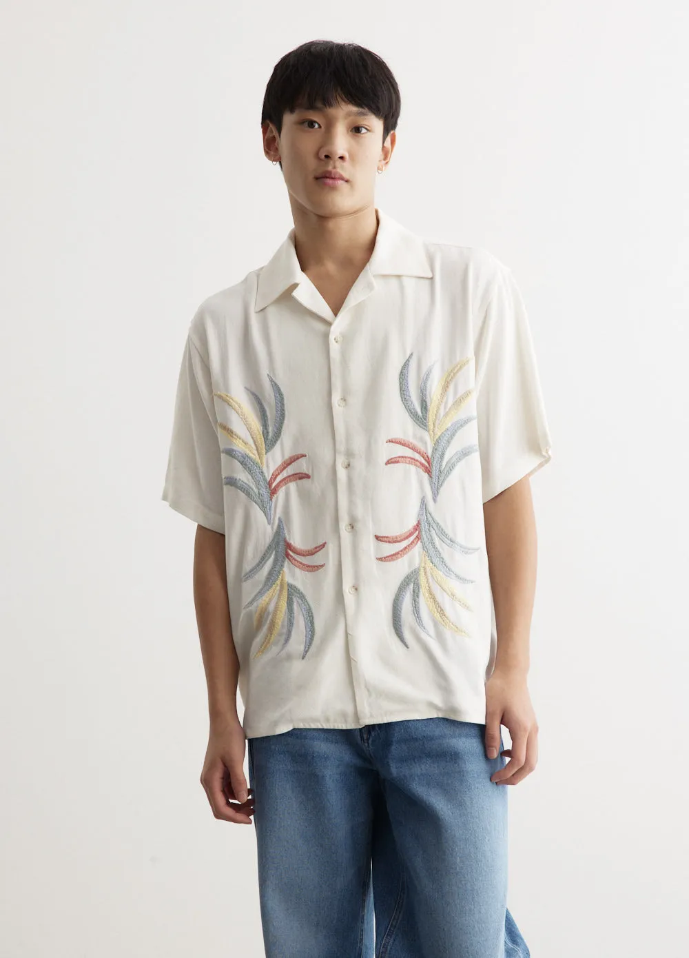 Palm Embroidered Camp Collar Shirt