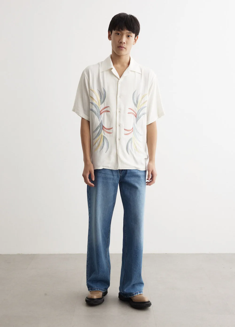 Palm Embroidered Camp Collar Shirt