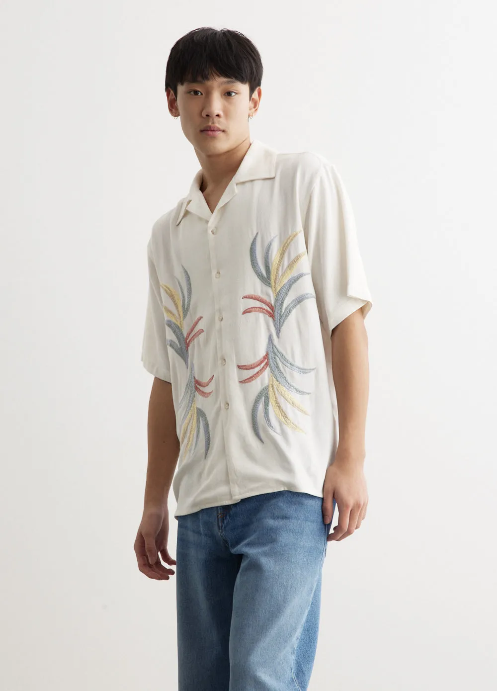 Palm Embroidered Camp Collar Shirt