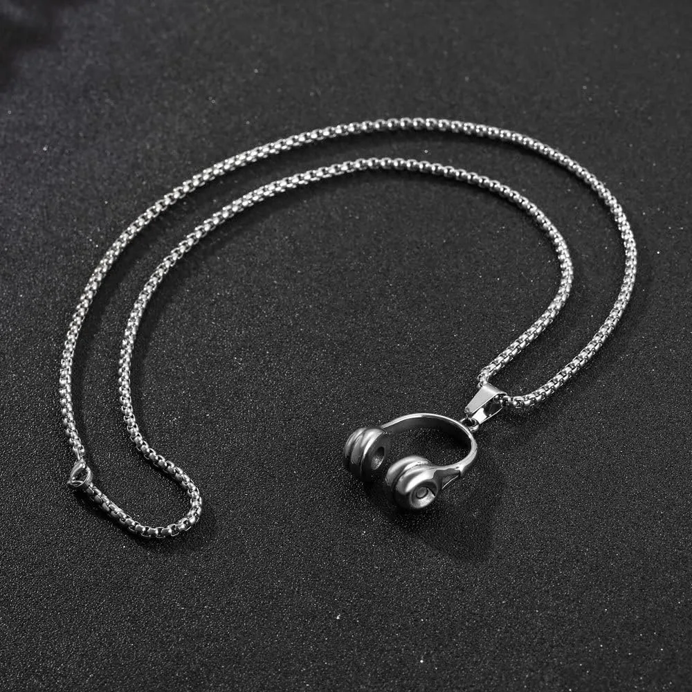 PAURO Men's Stainless Steel Retro Music Headset DJ Headphone Pendant Punk Necklaces