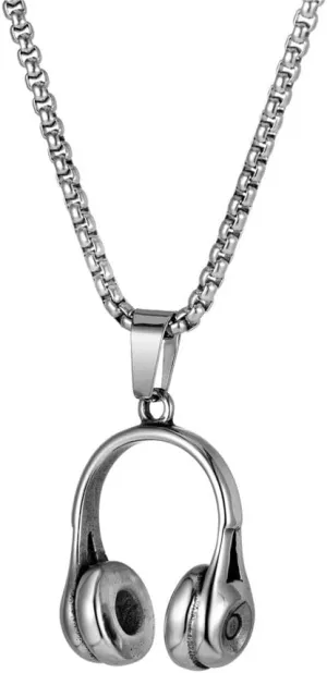 PAURO Men's Stainless Steel Retro Music Headset DJ Headphone Pendant Punk Necklaces