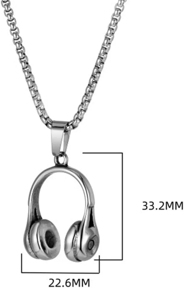 PAURO Men's Stainless Steel Retro Music Headset DJ Headphone Pendant Punk Necklaces