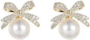Pearl Bow Earrings for Women Rhinestone Bow Stud Earrings Bowknot Earrings Jewelry