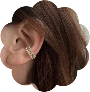 Pearl Ear Cuff Earrings Gold Vintage Layered Earrings Sparkly CZ Huggie Earrings Clip on Cartilage Earrings Non Piercing Climber Wrap Earrings Simple Jewelry for Women