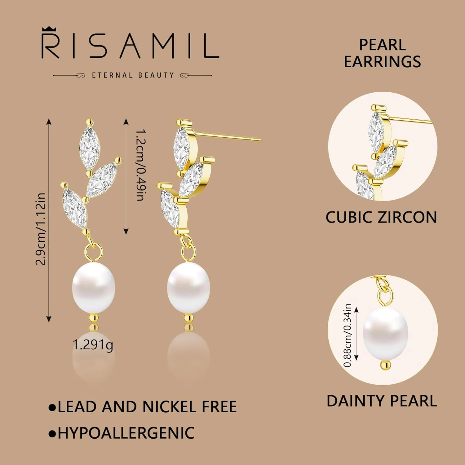Pearl Earrings - 14K Gold Hoop Dangle Earrings for Women With Zircon Bow, Teardrop, and Leaf | Trendy Jewelry