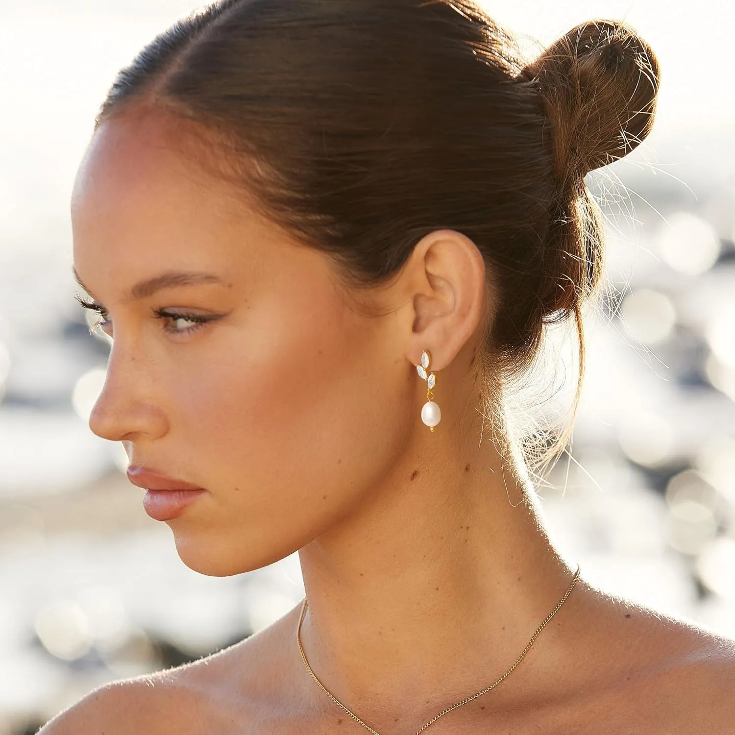 Pearl Earrings - 14K Gold Hoop Dangle Earrings for Women With Zircon Bow, Teardrop, and Leaf | Trendy Jewelry