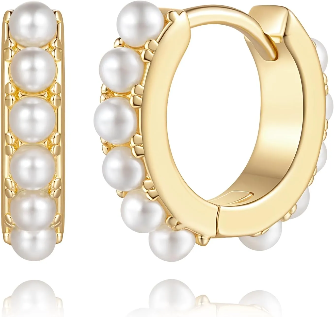 Pearl Earrings for Women 14K Gold Pearl Hoop Earrings for Women Small Gold Pearl Earrings Dainty Pearl Earrings Elegance Gold Pearl Huggie Hoop Earrings 13 MM/18 MM