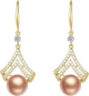 Pearl Earrings for Women, Dainty 14K Gold Plated/925 Sterling Silver Drop Pearls Dangle Earrings, Fashion Hypoallergenic Jewelry Gifts for Women