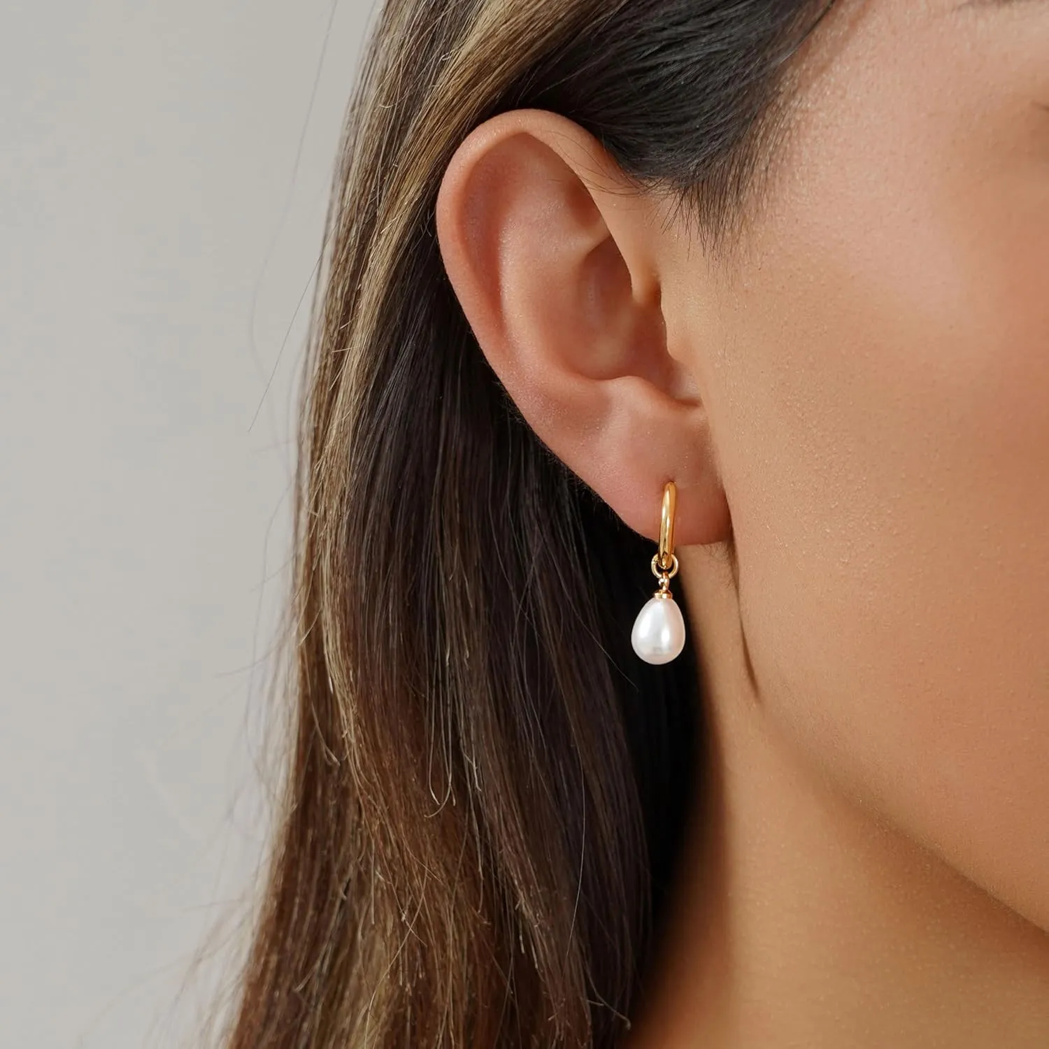 Pearl Earrings for Women Trendy - Gold Hoop Earrings 14K Gold Plated Dangle Drop Huggie Earrings Dainty Hypoallergenic Lightweight Cute Studs Wedding Jewelry Gifts
