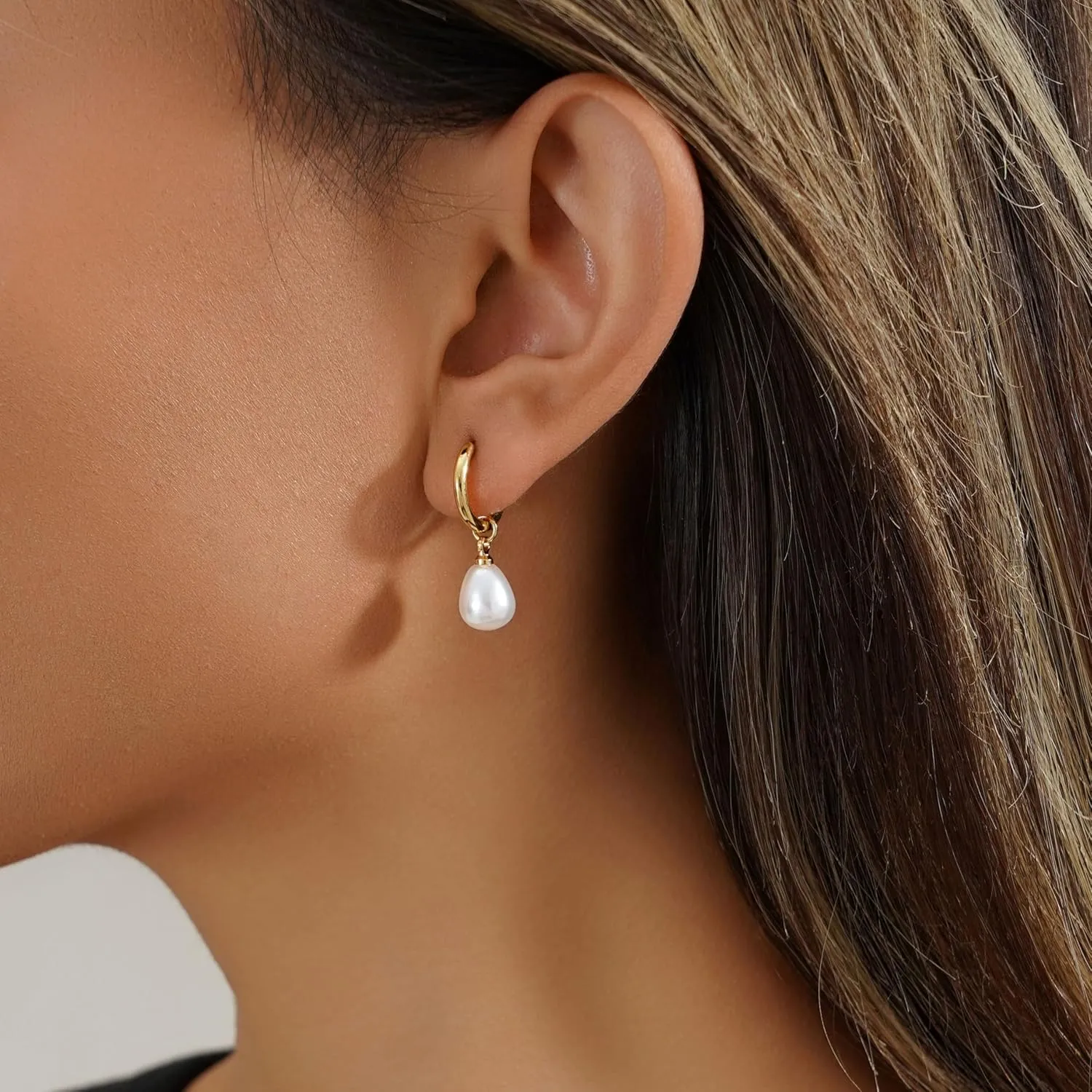 Pearl Earrings for Women Trendy - Gold Hoop Earrings 14K Gold Plated Dangle Drop Huggie Earrings Dainty Hypoallergenic Lightweight Cute Studs Wedding Jewelry Gifts